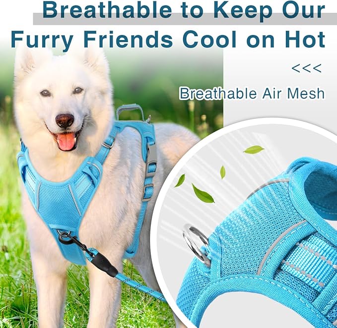 BARKBAY Dog Harness No Pull with ID Tag Pocket - Heavy Duty, Reflective, Easy Control for Large Dogs(Blue,XL)