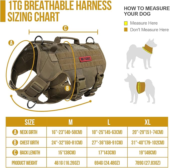 OneTigris No Pull Tactical Dog Harness for Medium Dogs, Aire Mesh Dog Vest Harness, Breathable Military Dog Molle Vests with Handles, Service Dogs Vest for Walking Hiking Training (L, Brown)