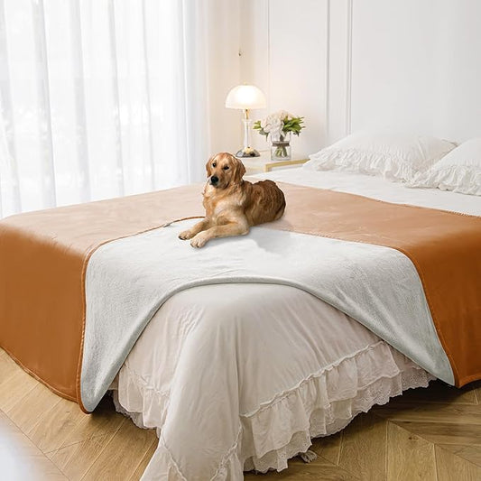 Waterproof Blanket for Bed Protection, Washable Dog Blankets for Couch, Soft Reversible Pet Throw Furniture Protector Cover for Sofa-82"x108",Orange+Cream