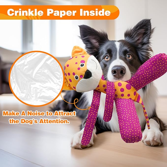 Squeaky Dog Toys, Canvas Fabric Sturdy Dog Toy Built-in Crinkle Paper, Cute Leopard Interactive Dog Toys for Small and Medium Dogs
