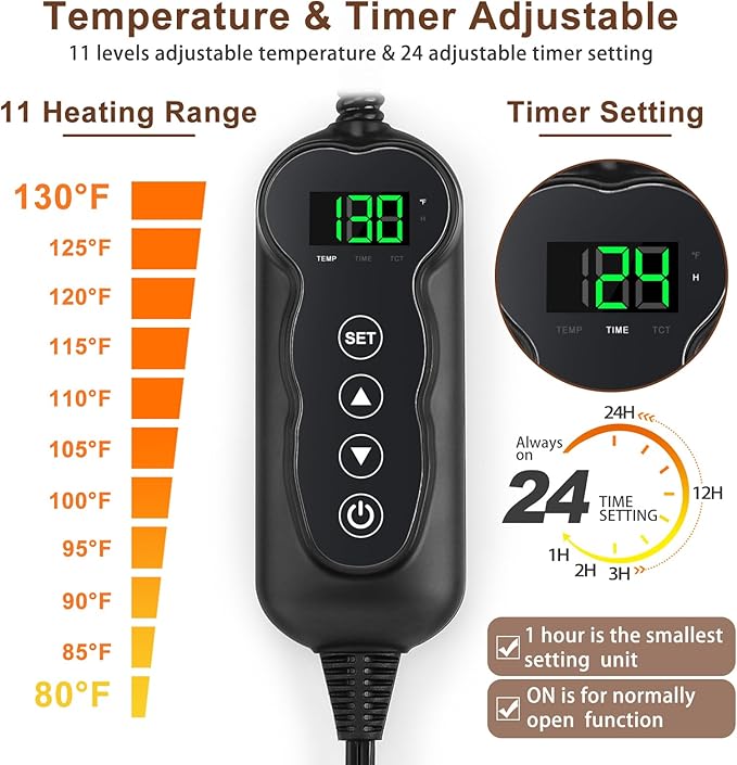 MIXJOY Pet Heating Pad, 11 Adjustable Temperature Dog Heating Pad Indoor with Timer, Heat Pad for Dogs Cats, Electric Cat Heat Pads with Washable Cover, Heated Pet bed-35''x24'', Large