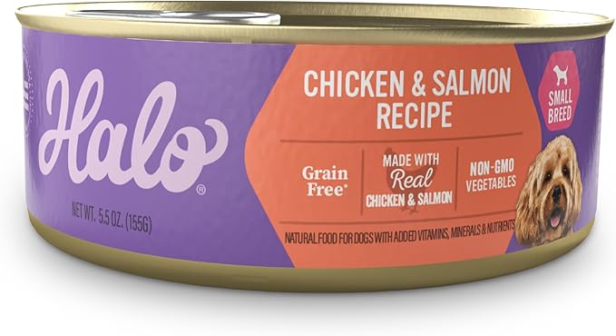 Halo Small Breed Wet Dog Food, Chicken & Salmon Recipe, Grain Free Real Meat Canned Dog Food, Meal or Topper, 5.5 Oz Can (Pack of 12)