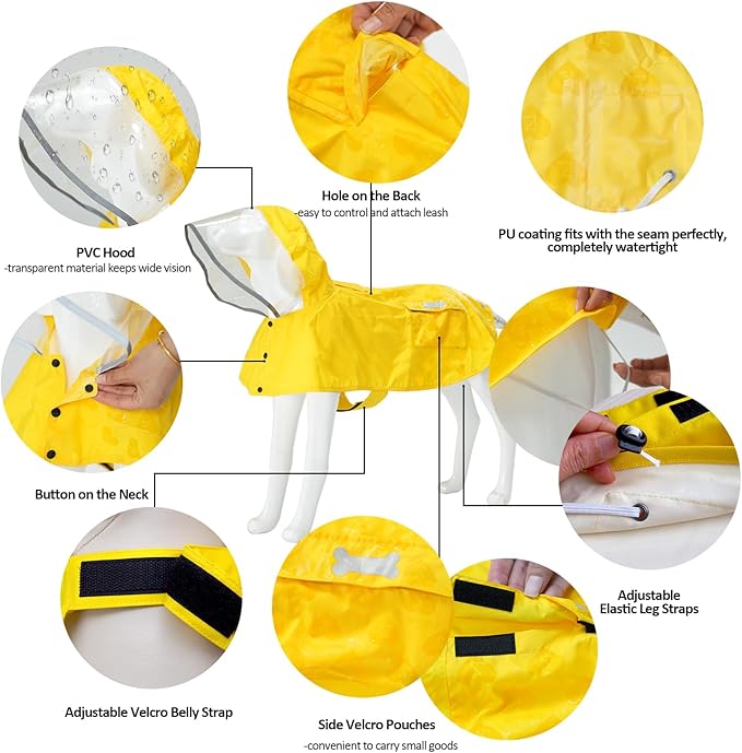 Waterproof Dog Raincoat, Adjustable Reflective Lightweight Pet Rain Clothes with Poncho Hood (Yellow(Water-Activated Color Change), Small)