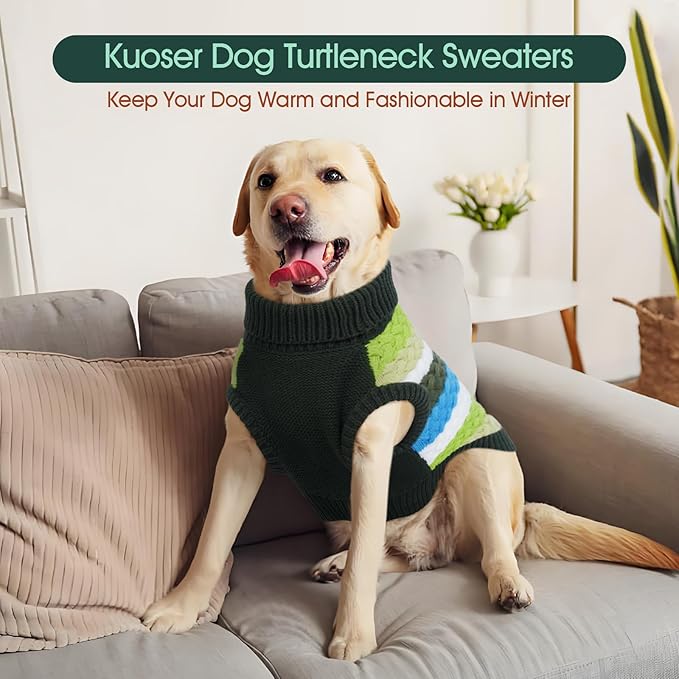 Kuoser Dog Sweater, Warm Dog Sweaters for Small Dogs Pet Christmas Clothing, Classic Cable Knitwear Cold Weather Thermal Pullover for Pug Dachshund Yorkie, Soft Puppy Turtleneck Sweatshirt, Green S