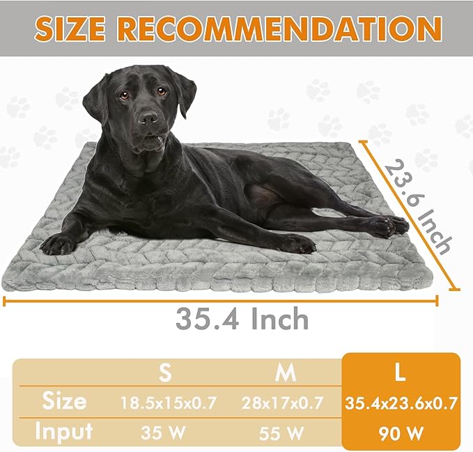 Dog Heating Bed, Chew-Proof Cord, Waterproof, Adjustable Temp, Perfect for Puppies & Kittens, Electric Heating for Pregnant & Newborn Pets (L)