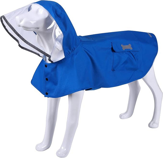 Waterproof Dog Raincoat, Adjustable Reflective Lightweight Pet Rain Clothes with Poncho Hood (X-Small, Blue)