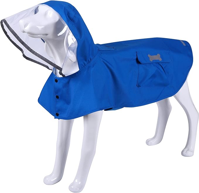 Waterproof Dog Raincoat, Adjustable Reflective Lightweight Pet Rain Clothes with Poncho Hood (Large, Blue)