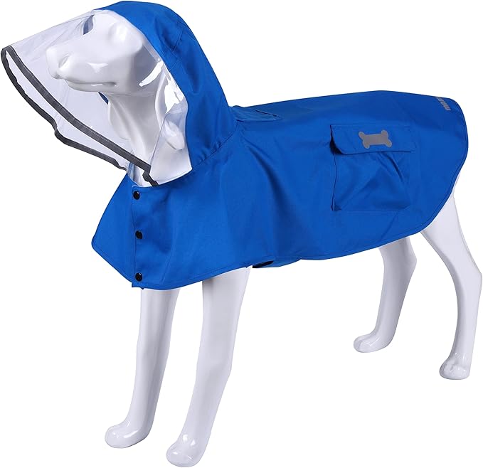 Waterproof Dog Raincoat, Adjustable Reflective Lightweight Pet Rain Clothes with Poncho Hood (Medium, Blue)