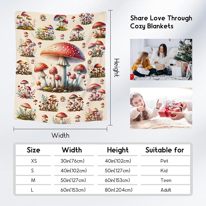 Kids Blankets Gifts Mushroom Blanket for Girls, 50"x60" Cozy Fleece Throw for Girls Daughter Teens Adults