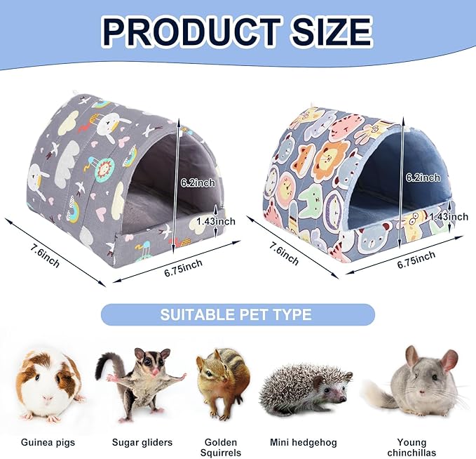 UPINS 2 Pack Guinea Pig Hideout,Guinea Pig Bed Washable Small Animal House Cage Accessories for Mouse Chinchillas Hamsters Hedgehogs Ferrets Bearded Dragons and Rats