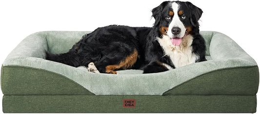 EHEYCIGA Memory Foam XXL Dog Bed for XLarge Sized, Extra Large Orthopedic Dog Sofa with Sides and Waterproof Liner, Washable Bolster Pet Couch with Removable Cover, 52x41x8 Inch, Green