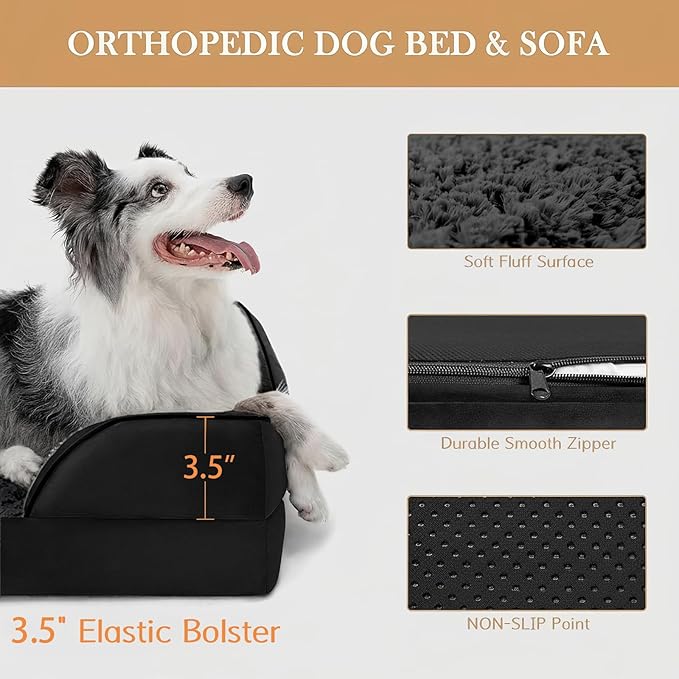 Comfort Expression Orthopedic Dog Bed for Small Dogs 24x16 Inch, Waterproof Supportive Egg Crate Foam Small Pet Bed with Removable Bolsters, Dog Couch with Washable Cover & Non-Slip Bottom, Black
