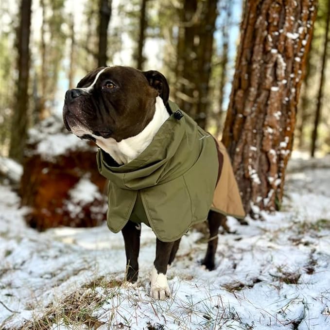 Spark Paws Dog Raincoat, Waterproof Windproof Rain Jacket, for Small Medium Large Extra Large Dogs, Reflective Breathable Full-Body Coverage Dry Suit - Green Brown Tan, 3XL