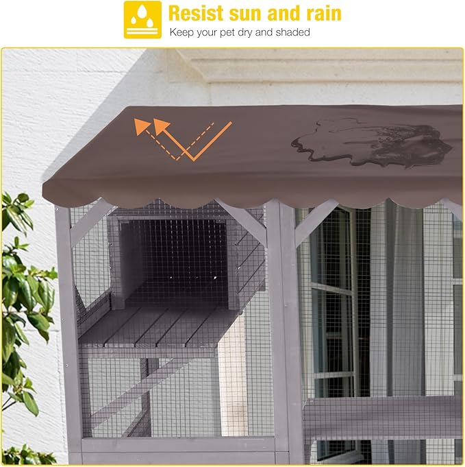 Aivituvin Catio Outdoor Cat Enclosure Window Box Wall Mounted Wooden Cat House Playground with Scratching Posts, Baskets, Resting House, Shelves and Bridge for Multiple Kitties,104" x 34" x 69.5"