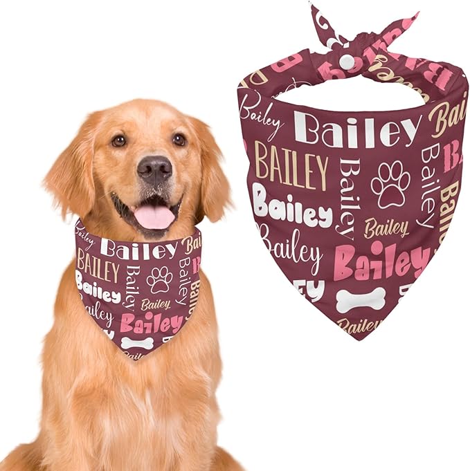 Personalized Dog Bandanas Custom Neckwear Name Button Anti-loosening Dog Scarf Triangle Bibs Kerchief Pet Costume Accessories for Small Medium Large Dogs Cats Pets Birthday-Red
