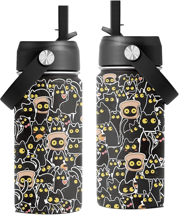 16 oz Water Bottle with Straw Lid, Stainless Steel Insulated Cats Tumbler, Cute Cat Water Bottles for Travel, Cats Lovers Gifts Cups