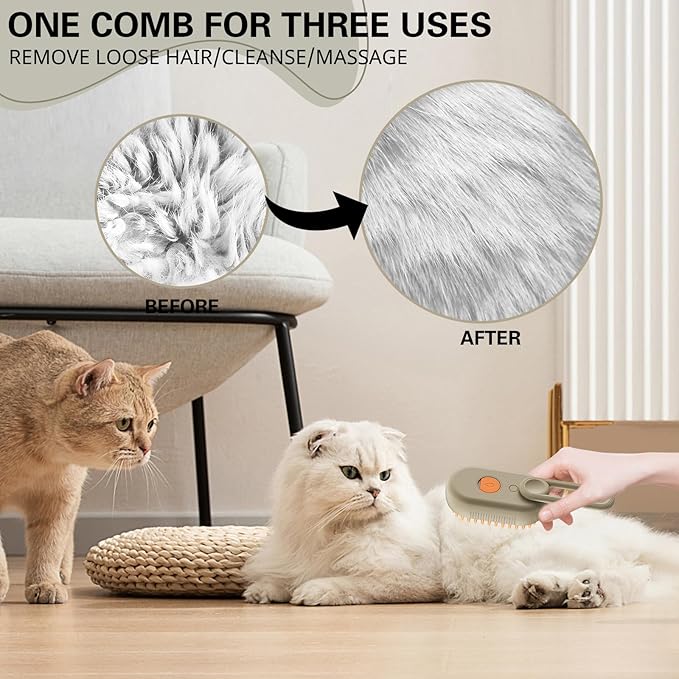 Steamy Pet Brush - Convenient Hair Removal, Easy Collection, Massage Function - Ideal Steam Brush for Cats! (White)