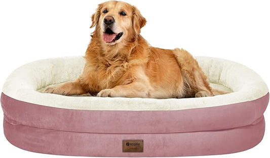 Orthopedic Waterproof Large Dog Bed: Memory Foam Washable Dog Bed with Bolsters - XL Removable Washable Cover for Medium Large Sized Pet - Non-Slip Bottom - Pink