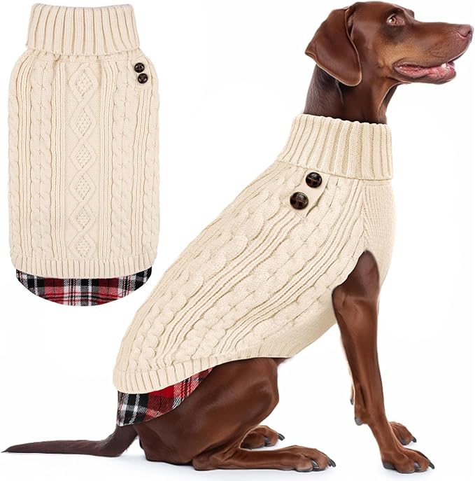 KYEESE Dog Sweater Stretchy Knitwear Dog Sweaters for Large Dogs Comfy Pet Coat for Fall Winter Cold Weather Warm Turtleneck Large Dogs Sweater with Gingham Patchwork