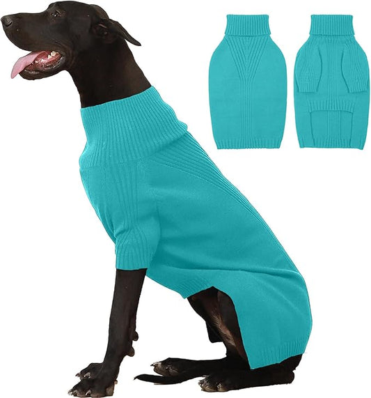 IECOii Extra-Large Dog Sweater 4XL,Christmas Dog Sweaters for Extra Large Dogs Girl Boy,Turtleneck Knitted Knitwear Easy On Doggie Sweatshirt Dog Sweater for Doberman,Great Dane(Lake-Green,XXXXL)