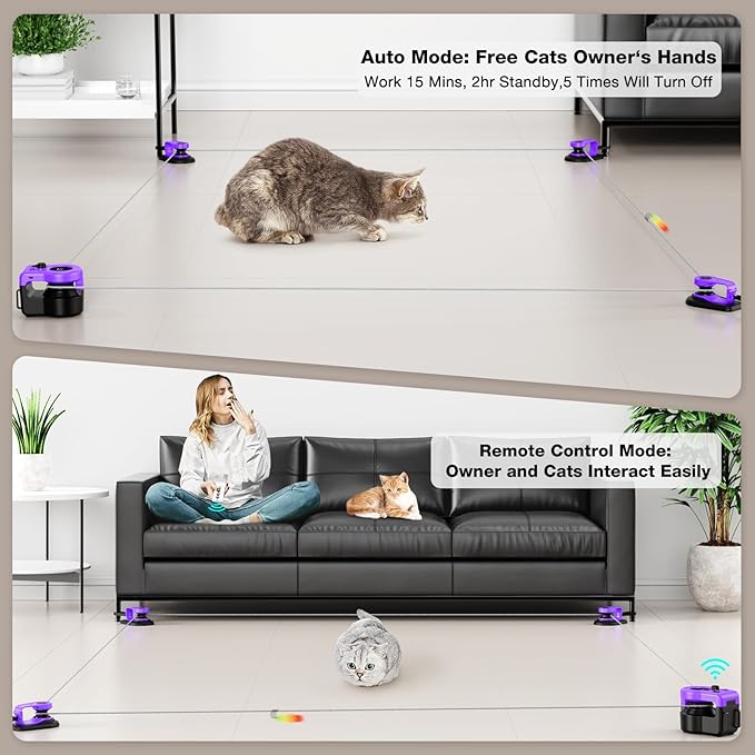 Pet Deluxe Interactive Cat Toys for Indoor Cats, Cat Treadmill Auto/Remote Control DIY Cat Mouse Hunting Toys, Keep Bored Kitten Dog Entertained to Chase, Feather Toy to Exercise Wheel-Purple