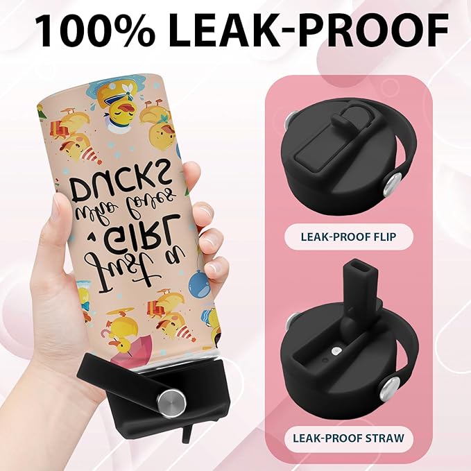 Duck Gifts, 16 oz Water Bottle with Straw Lid, Stainless Steel Insulated Water Bottles, Cute Duck Cup Gifts for Birthday Chritmas