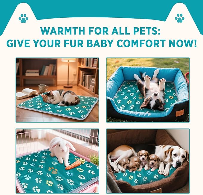 furrybaby Pet Heating Pad, Waterproof Dog Heating Pad Mat for Cat with Durable Anti-Bite Tube Indoor for Puppies Dogs Cats (1 Pack Green, Round 12in, Temp Adjustable)