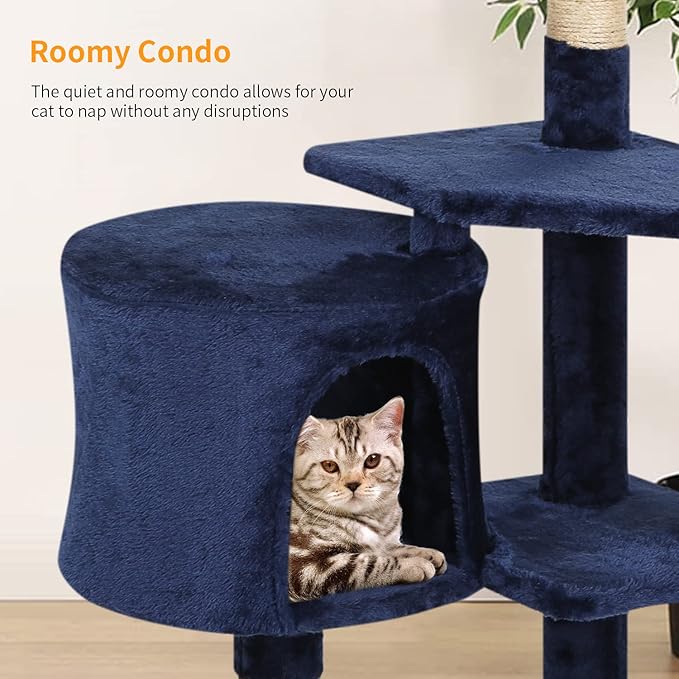 BestPet Cat Tree 36 inch Tall Scratching Toy Activity Centre Cat Tower Cat Condo Multi-Level Furniture Scratching Posts for Indoor Cats,Navy Blue