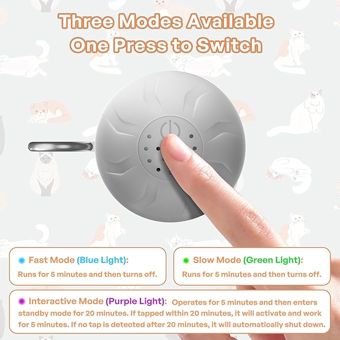 Speedy 2.0 Tail Interactive Cat Toys for Bored Indoor Adult Cats with 3 Tails,Automatic Cat Toy Ball Self Moving Chirping,Smart Kitten Rechargeable Cat Balls for Enrichment Exercise Essentials (Grey)