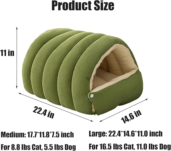 Cutypet Winter Cave, Cozy Monster Cat Bed, Warmth Cozy Comfort Plush Pet Cave with Removable Washable Cushion & Non-Slip Bottom - for Indoor Sleep (Beige, M(13.8 * 11.8 * 19.3in))