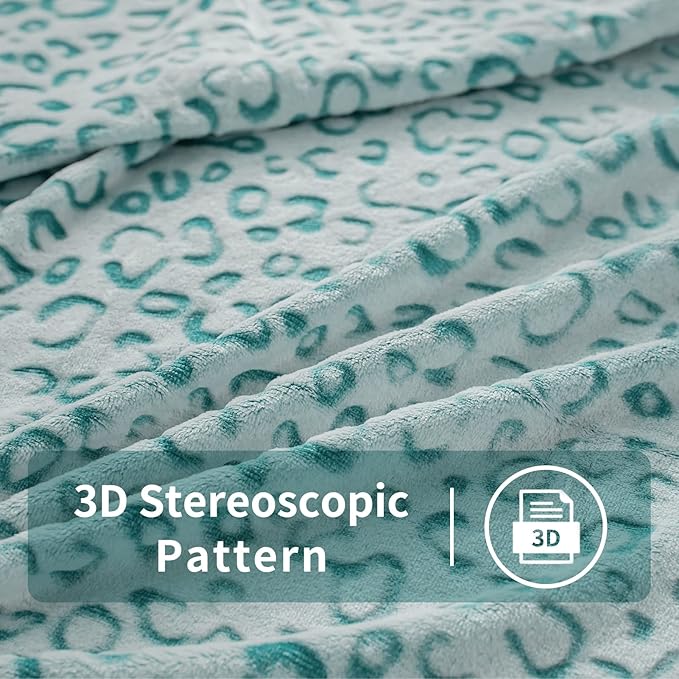 FY FIBER HOUSE Flannel Fleece Throw Microfiber Blanket with 3D Cheetah Print,60"X80",Lake Blue