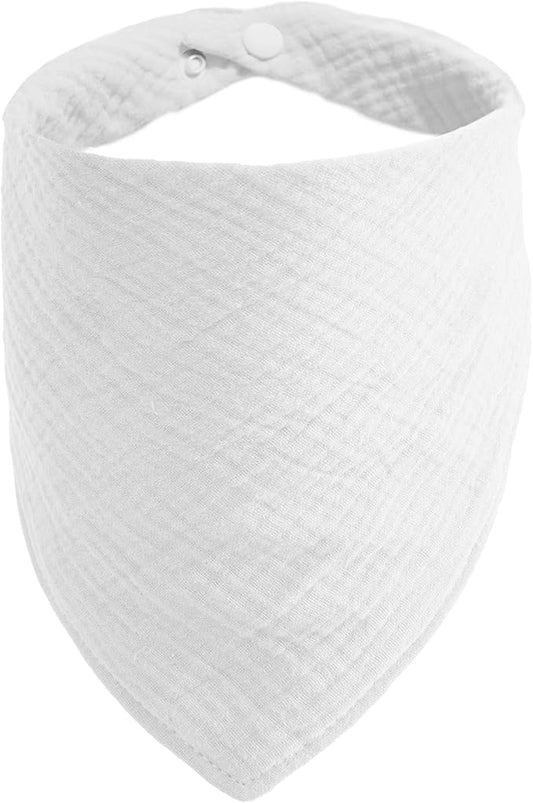 Dog's Bandanas Solid Color Soft Cotton Pet Scarf with Adustable Button,White,Large