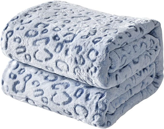 FY FIBER HOUSE Cheetah Print Blanket Blue Leopard Blanket Fluffy Soft Throw for Couch,50"X60"