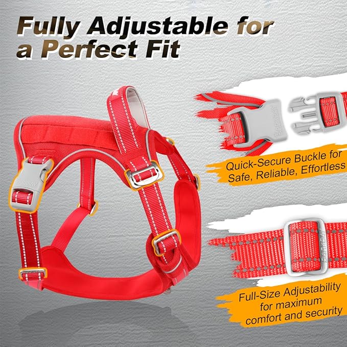 BARKBAY Service Dog Vest Tactical Dog Harness Medium Large Sized Dog Tags Personalized No Pull Adjustable Harness Reflective K9 Working Training Easy Control Military Molle System(Red,L