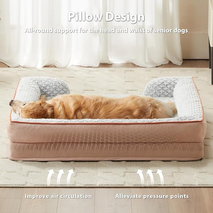 Orthopedic Dog Bed for Extra Large Dogs, Egg Crate Foam Bed for Extra Large Dogs, Equipped with Removable Waterproof Pillow Cover and Anti-Slip Bottom, Pet Bed