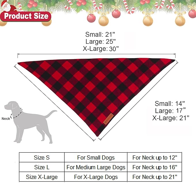 ADOGGYGO 4 Pack Dog Bandana Christmas Classic Plaid Bandana Scarf, Multiple Sizes Offered, Blue White Green Red Plaid Bandana for Large and X-Large Dogs (X-Large)