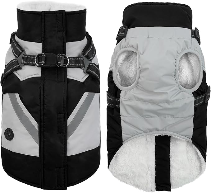 IECOii Dog Coats for Small Dogs Winter Harness Zip Up - Black,XSmall - Warm Fleece Lined Small Dog Winter Coat with D Ring,Waterproof Puppy Coats Dogs Snow Jackets Snowsuit Chihuahua Papillon Maltese