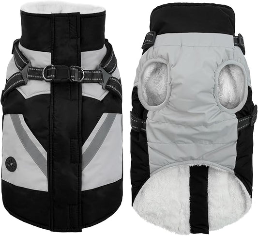 IECOii Warm Small Dog Coat Harness with D Ring - Black, Small, Zip Dog Jacket Winter Reflective, Fleece Lined Snowsuit, Pet Clothes for Yorkshire Terrier, Bichon, Shih Tzu