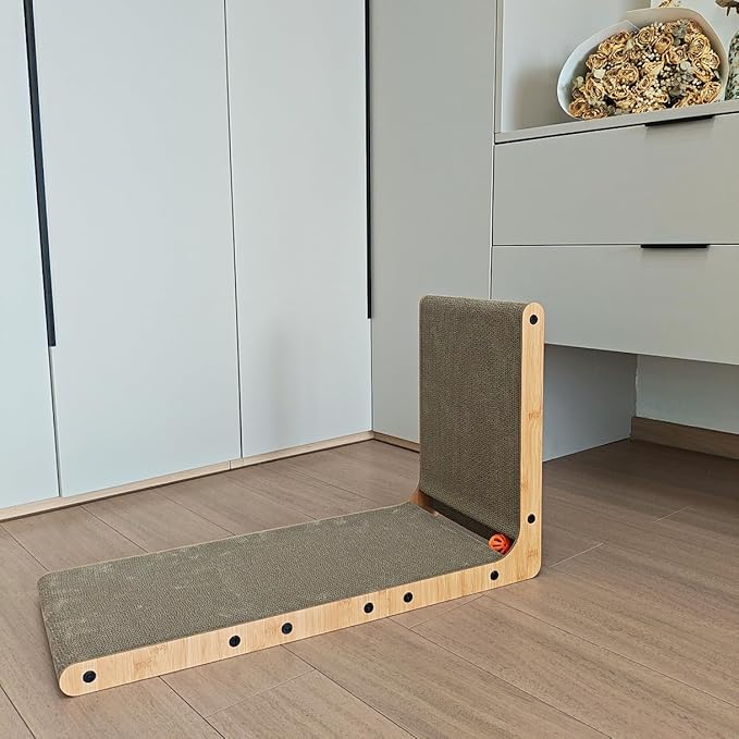L Shape Cat Scratcher,Cardboard Cat Scratching with Ball Toy, Catnip, Wall Mounted Protecting Large Cat Scratcher Pad, Furniture Cat Scratch Pad for Indoor Cats (27.6 INCH)