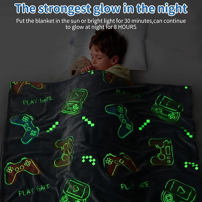 Glow in The Dark Gaming Blanket,Gamer Game Controller Gifts for Boys,Gift Toys for Kids Boys Teen Son Adult Gamepad Presents,Soft Blanket Gifts for Boy for Birthday Christmas Easter Gift, 50"x60"