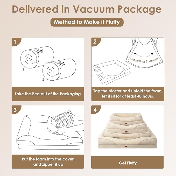 EHEYCIGA Memory Foam XL Dog Bed for XLarge Sized, Extra Large Orthopedic Dog Sofa with Sides and Waterproof Liner, Washable Bolster Pet Bed Couch with Removable Cover, 42x30x7.5 Inch, Beige