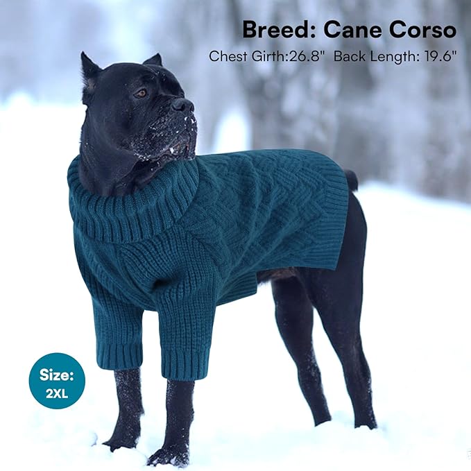 SUNFURA Dog Sweater, Medium Dog Sweaters Doggie Pullover for Fall Winter, Fleece Pet Christmas Sweaters for Holiday, Warm Turtleneck Knitwear for French Bulldog, Boston Terrier, Blue M