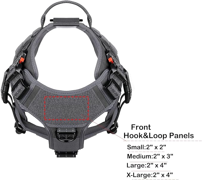 ICEFANG Tactical Dog Harness, X-Large Size,2X Metal Buckle,Working Dog MOLLE Vest with Handle,No Pulling Front Leash Clip,Hook and Loop Panel (Grey,XL (Pack of 1))