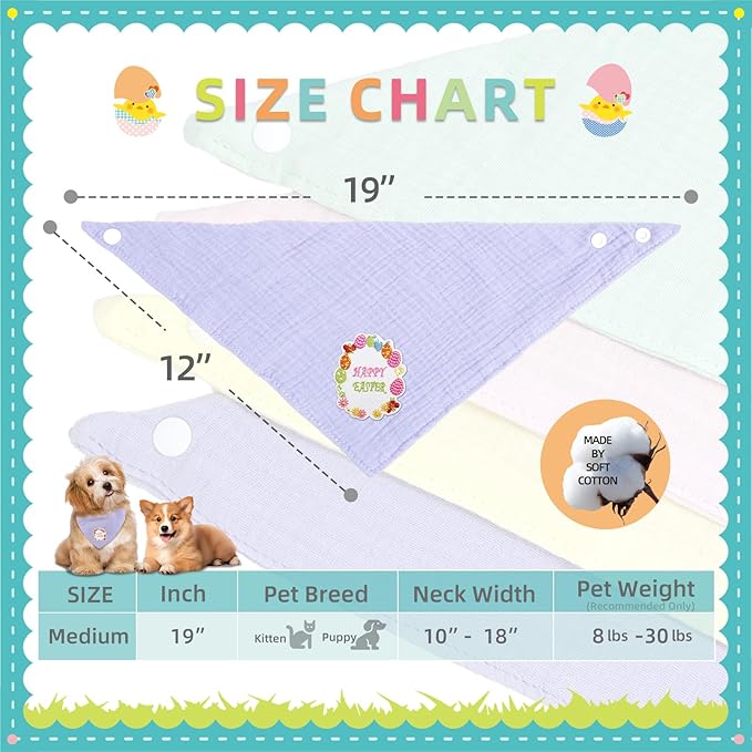 Dog's Bandanas Solid Color Cotton Easter Letter Embroidered Pet Scarf with Adustable Button,Purple,Medium