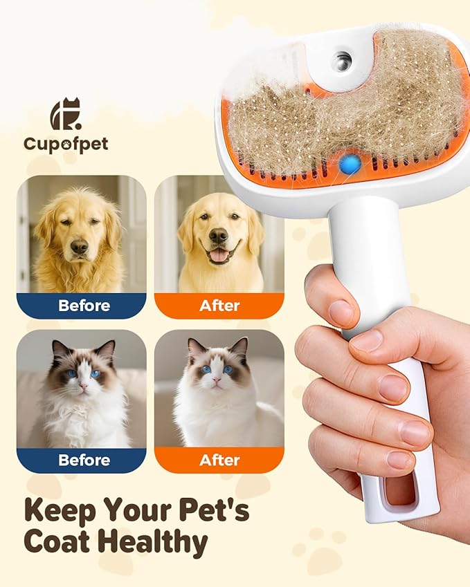 Pet Steam Brush for Dog &Cat, 3-in-1 Self-Cleaning Dog Brush Pet Spray Hair Removal Comb, 2 Spray Modes Rechargeable Deshedding Dog Steam Spray Hair Brush for Shedding Massaging Cleaning (Green)