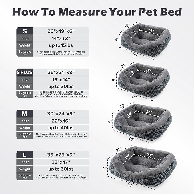 INVENHO Large Dog Beds Large Sized Dog Washable, Orthopedic Warming Soft Sleeping Puppy Bed Durable Pet Bed with Anti-Slip Bottom L(35"x25"x10")