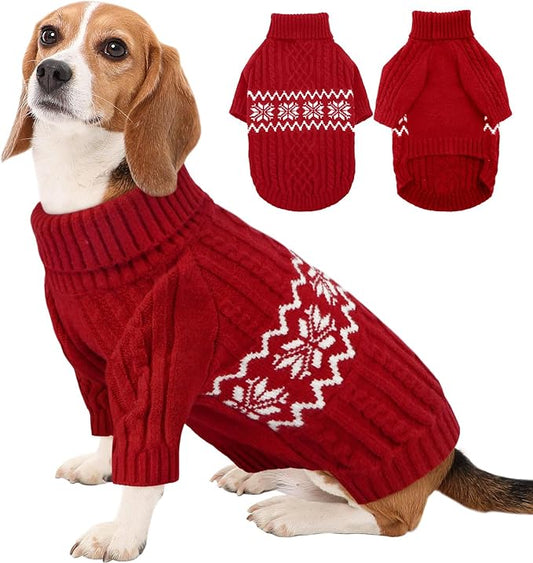 Kuoser Dog Sweater, Dog Sweaters for Medium Dogs, Doggie Sweater Christmas Clothes, Winter Coat Apparel Cable Knitwear, Pet Sweatshirt Outfit for Frech Bulldog, Boston Terrier, Red L