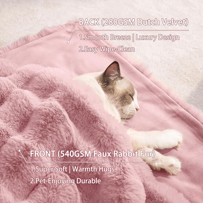 Dog Blanket Ultra Soft Fuzzy Faux Fur Cat Blankets for Indoor Cats Ultra Soft Plush Faux Fur Machine Washable Reversible Pet Throw Protector for Couch Furniture 39"X 30" Pink