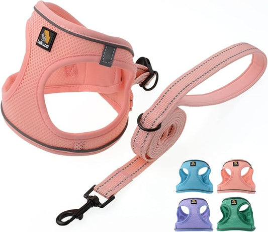 BELLA & PAL Step in Vest Harness for Small and Medium Dogs, No Pull Small Dog Harness with Leash Set, Comfortable Air Mesh Dog Vest Harness with Reflective Strip (Coral Pink, S)