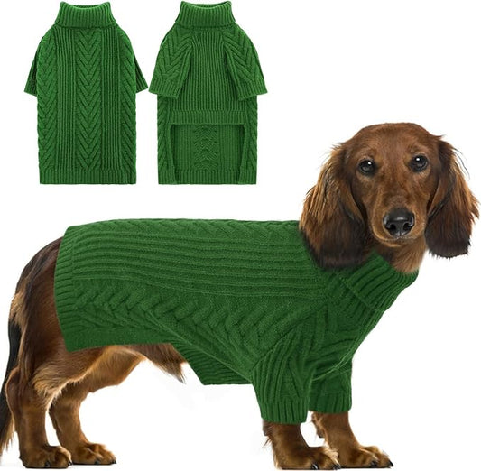 Pet Sweater, Dog Sweaters for Medium Dogs, Warm Pullover Doggie KnitTurtleneck Warm Clothes for French Bulldog, Boston Terrier (Green, M)